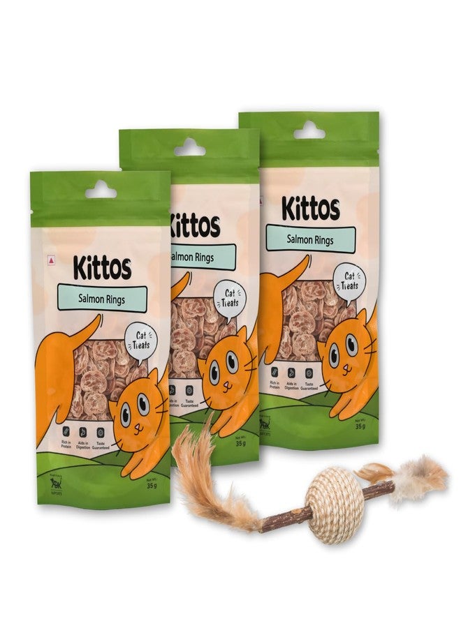 Trixie Combo of Trixie Matatabi Feather Game, Interactive Cat Toy, Attracts and Stimulates Cats Hunting Instincts - 20 cm with 3 Pack of Kittos Salmon Rings Cat Treats for Training, 35 g - Image 1